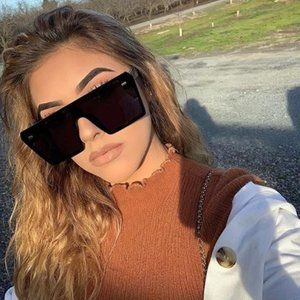 Oversized Gradient Square Sunglasses Men Women Flat Top Fashion